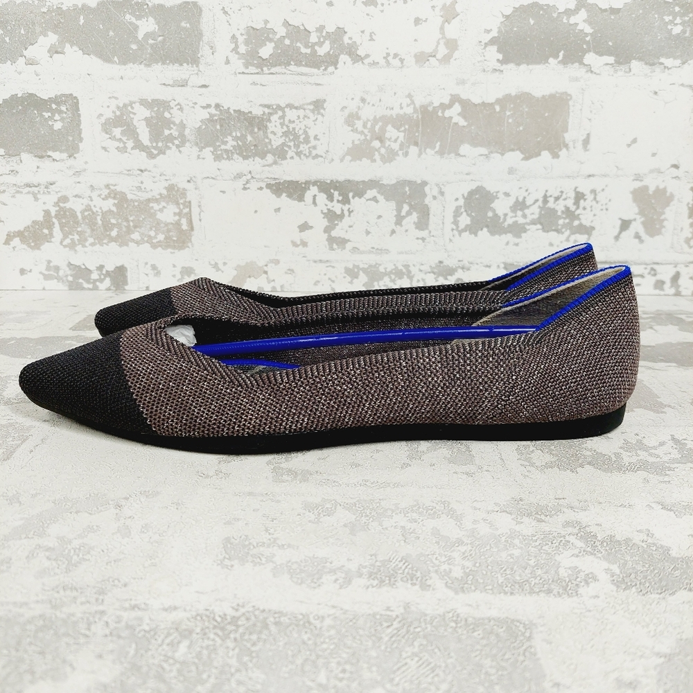 New Rothy's The Flat Brown Knit Pointy Toe Slip On Loafers E793
